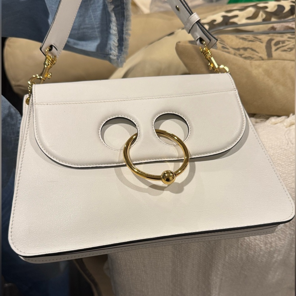 JW ANDERSON white calf  leather shoulder bag with gold tone hardware